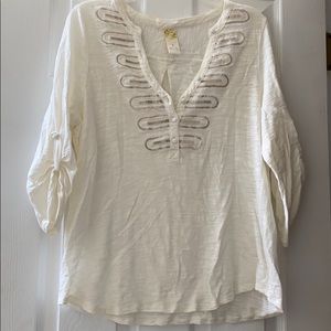 Anthropologie Detailed Henley White Top